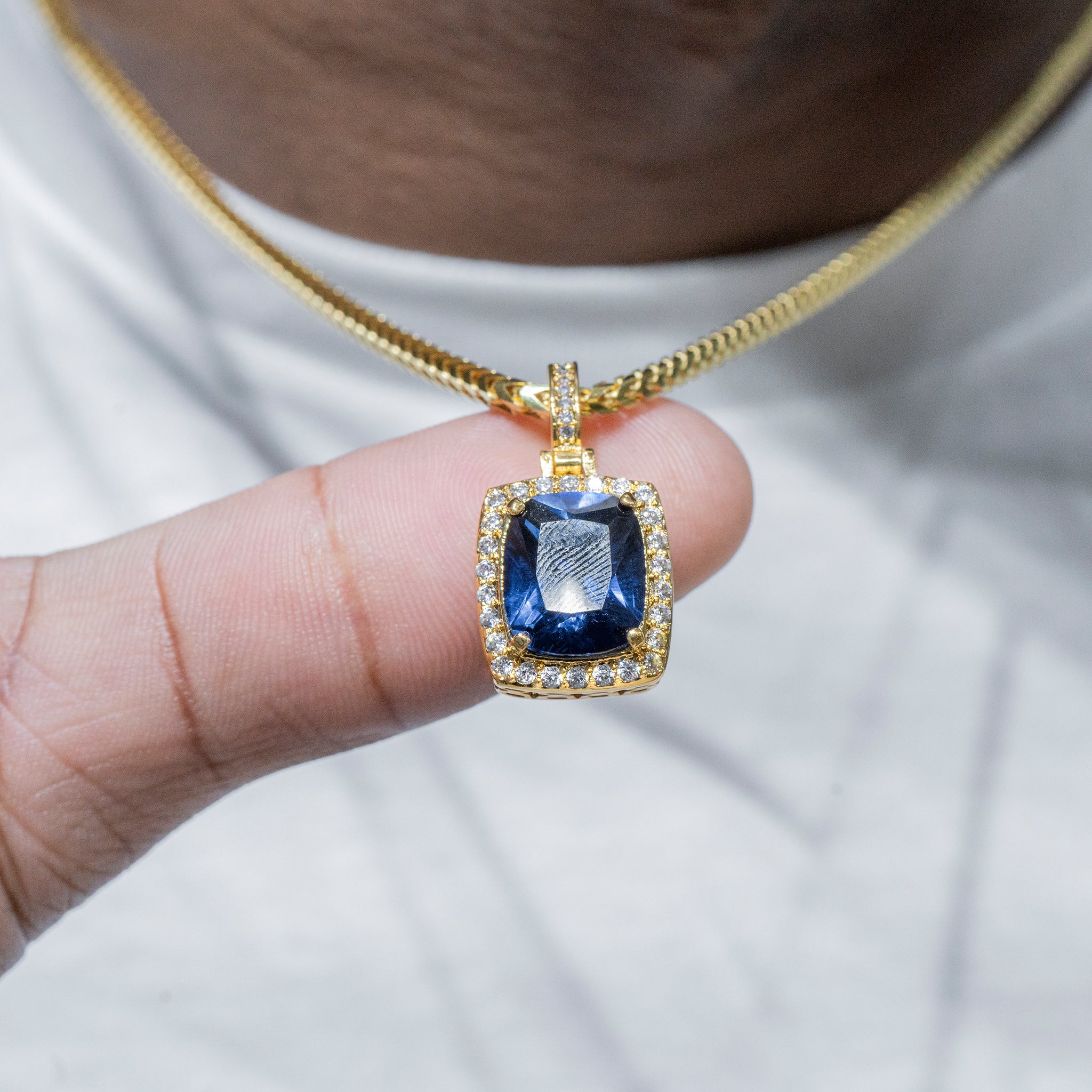 Mens Jewelry Iced Out VVS Sapphire Pendant Grams