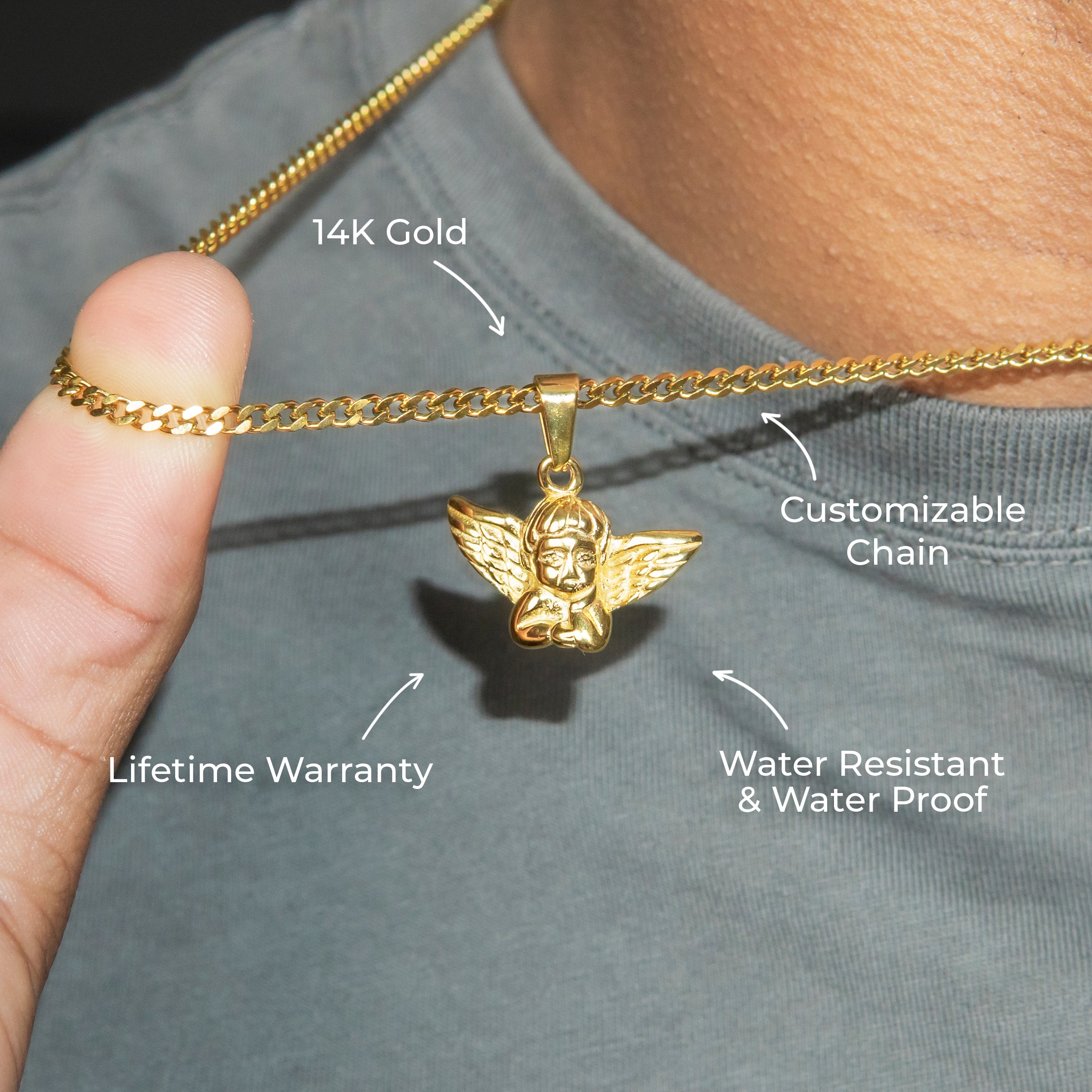new top jewelry 14k エンジェルチャーム Mens Jewelry - 14K Gold Angel Necklace | Appx. 2.6 Grams