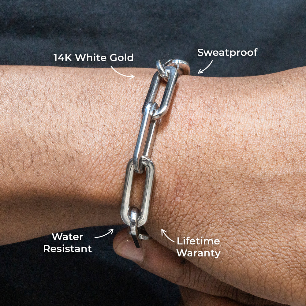 Gold Jewelry -  Mens 14K White Gold Paperclip Bracelet