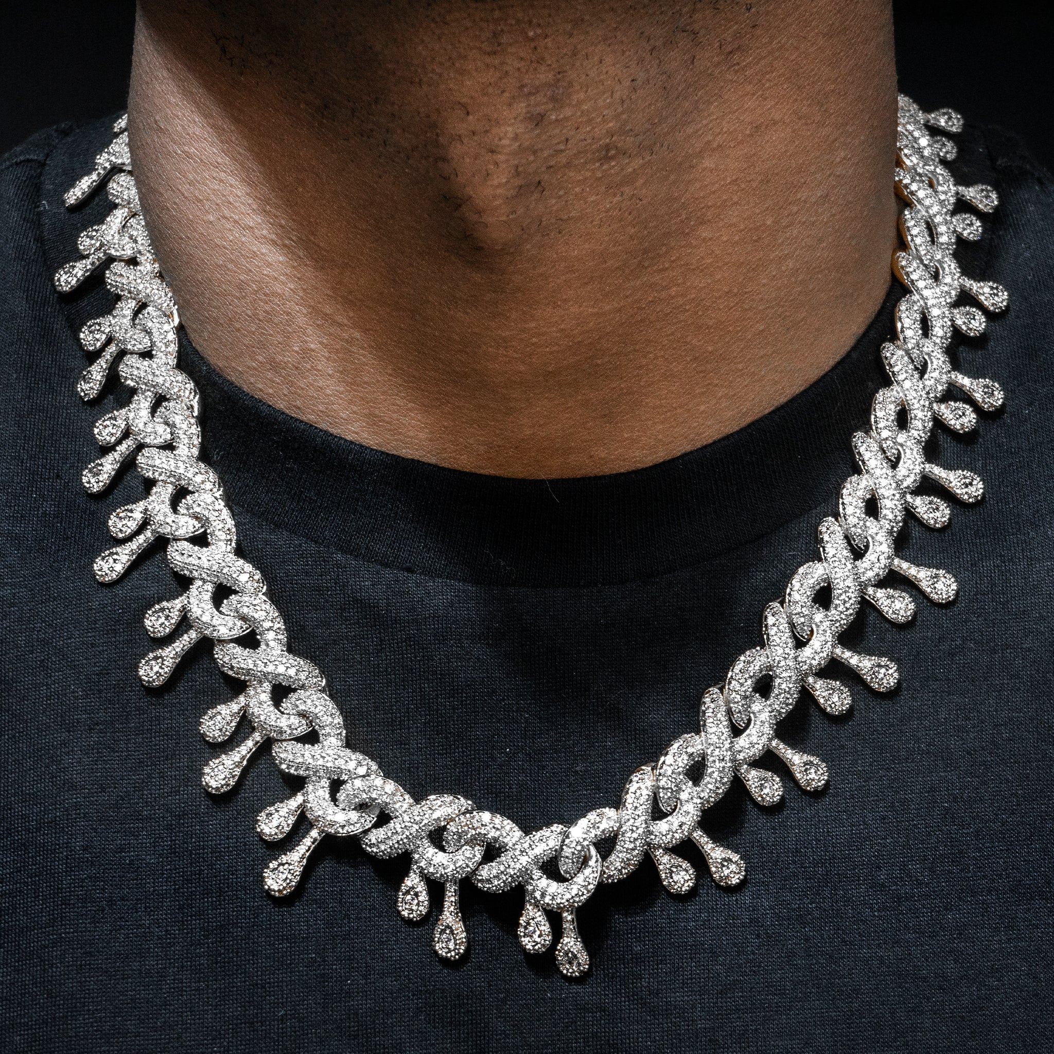 25mm Diamond shops Iced Out Two Row Spiked Chain Necklace w/ Bracelet