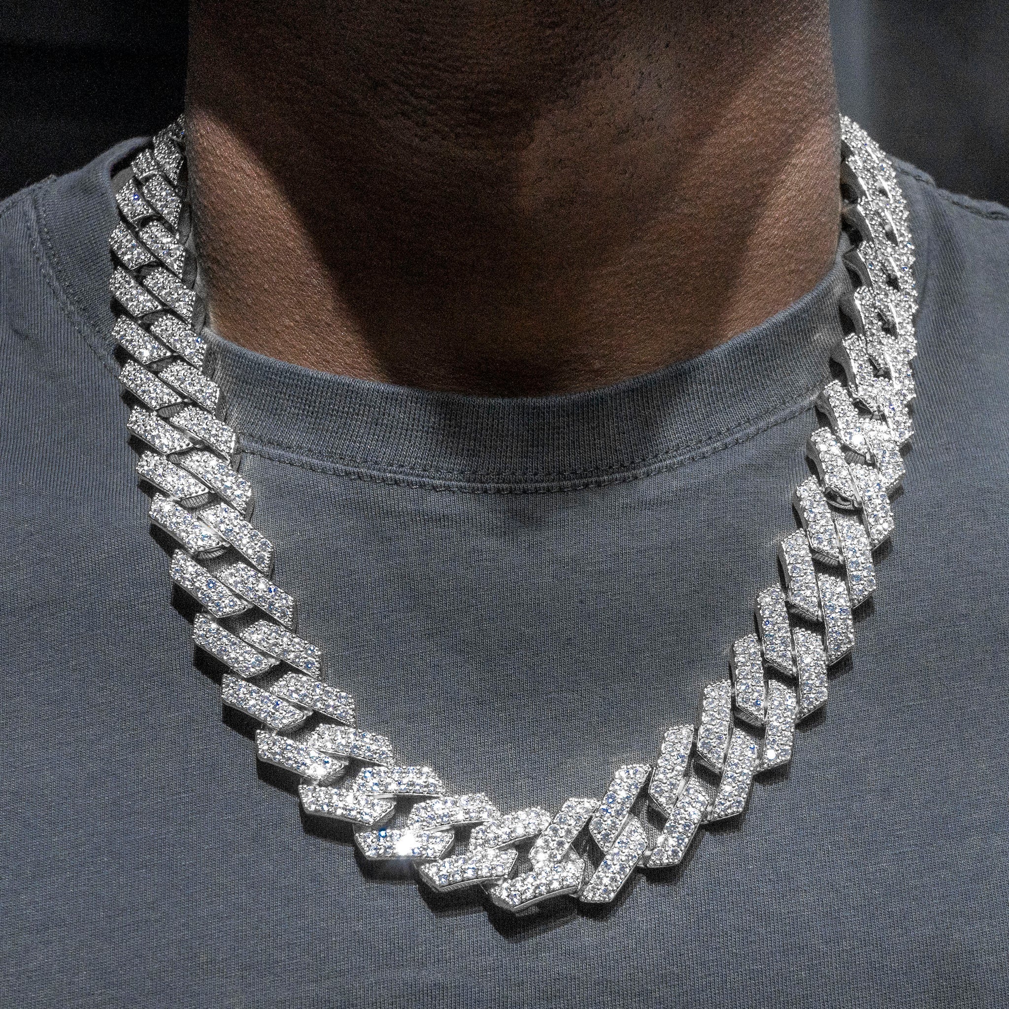 12mm Iced Out Cuban Link Chain & Bracelet Set - 18K/White Gold Plated With Prong-Set CZ Diamonds - View #2