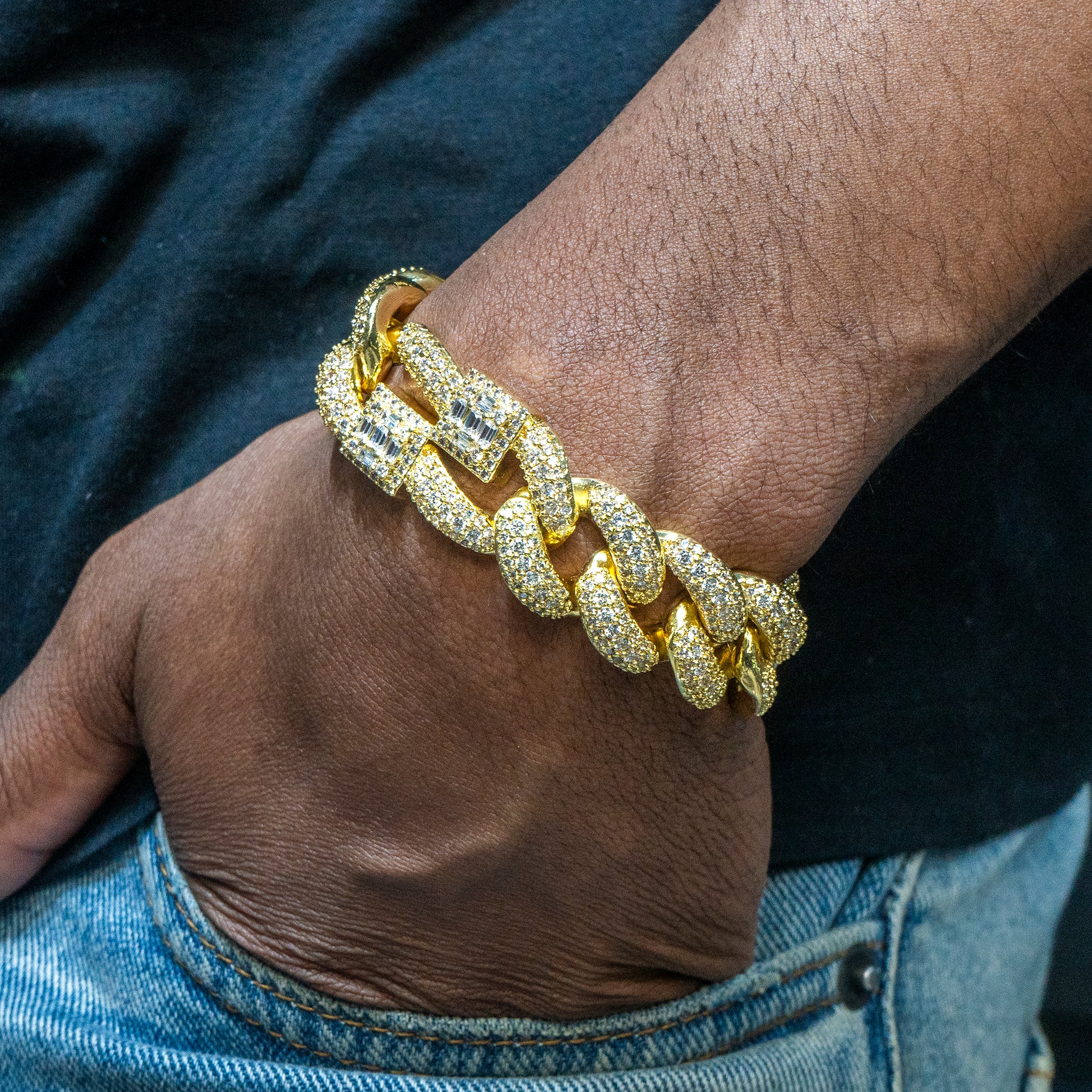 18k Layered real gold filled hiphop hotsell necklace bracelet icedout Cuban mariner link