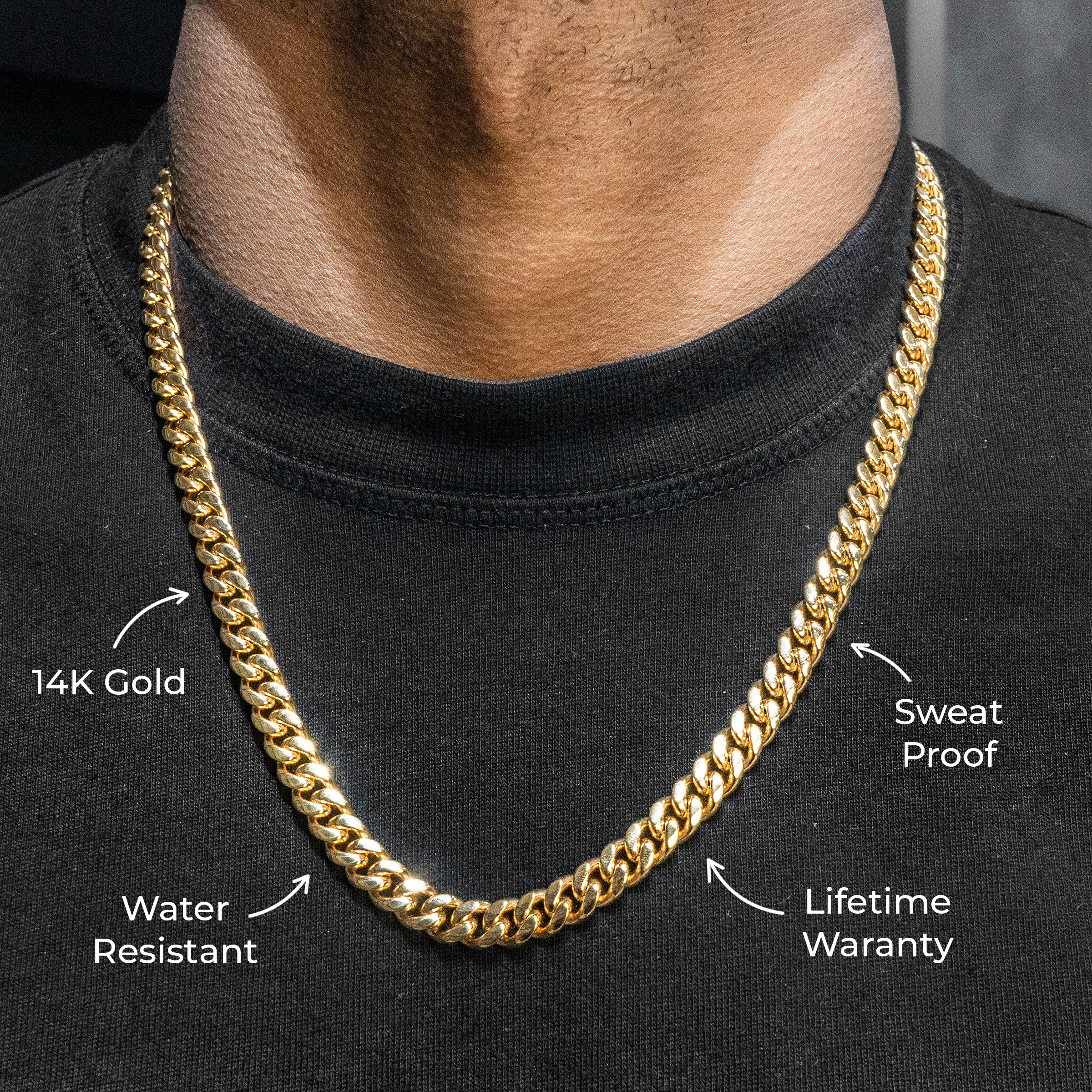 Mens Jewelry -  Mens 14K Gold Chain Solid Miami Cuban Link