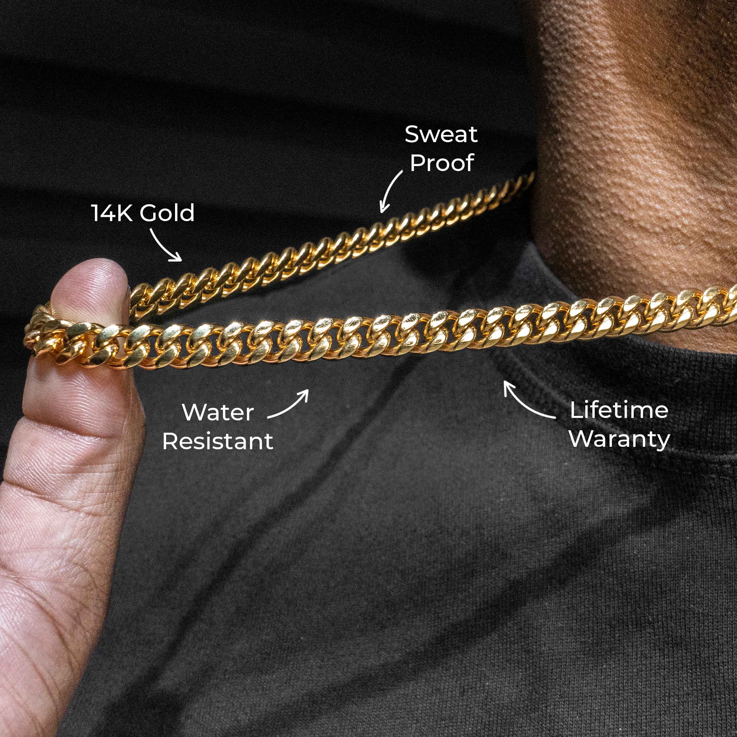 Mens Jewelry -  Mens 14K Gold Chain Solid Miami Cuban Link