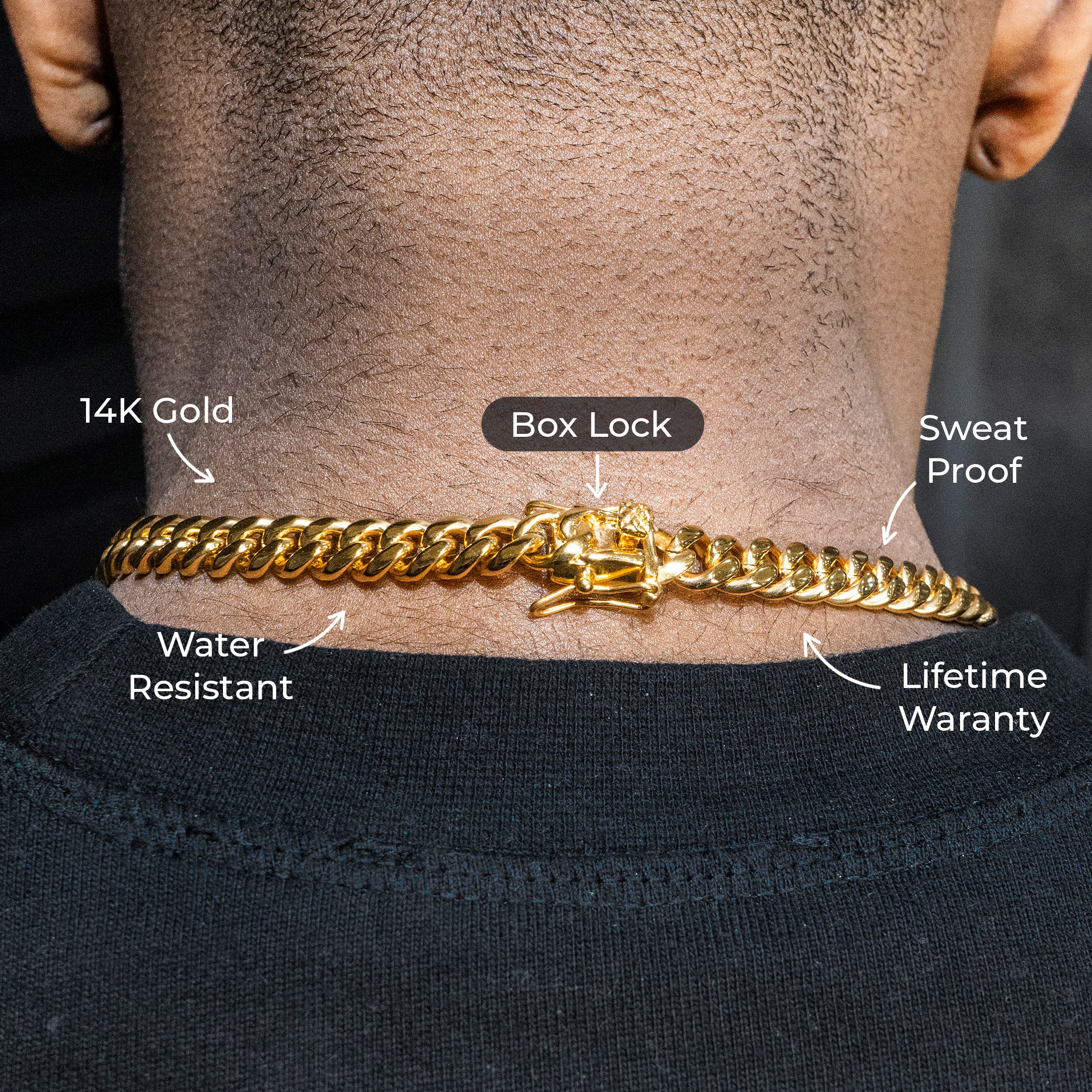Mens Jewelry -  Mens 14K Gold Chain Solid Miami Cuban Link