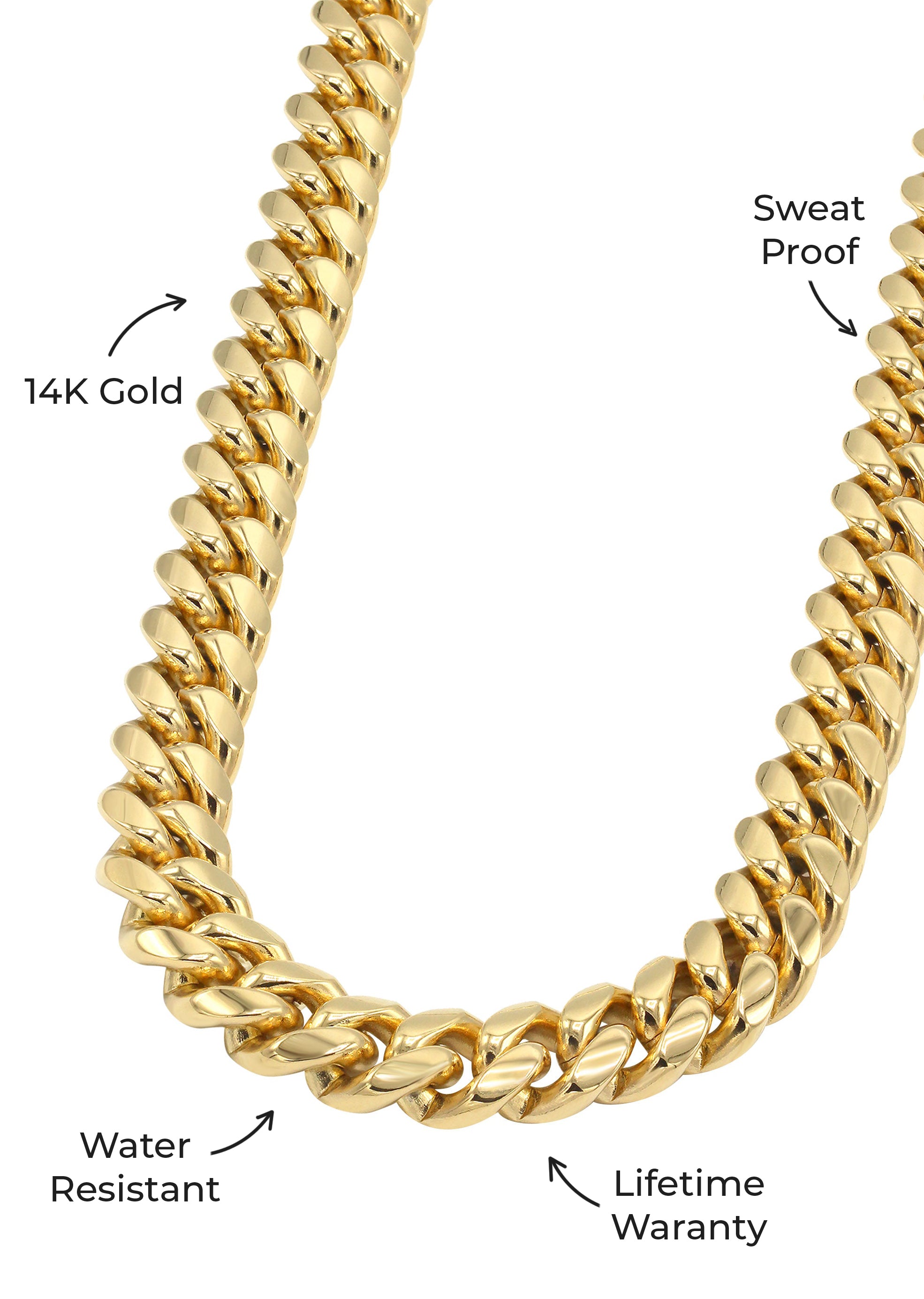Mens Jewelry -  Mens 14K Gold Chain Solid Miami Cuban Link