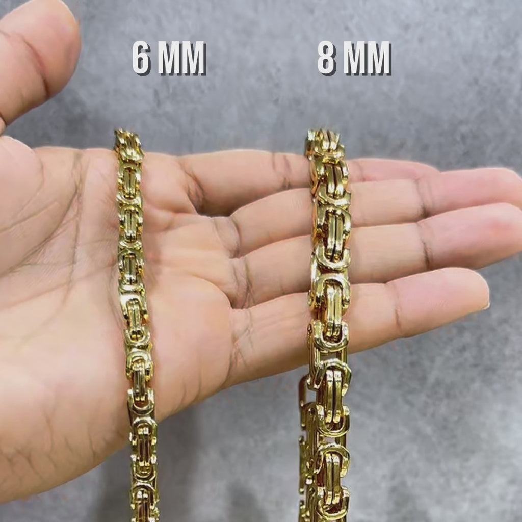 Mens Jewelry - Mens 14K Gold Byzantine Chain & Bracelet