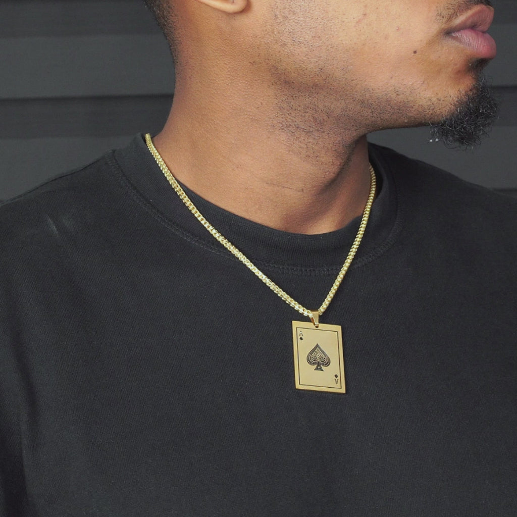 Mens Jewelry - 14K Gold Ace Of Spades Necklace | Appx. 17 Grams
