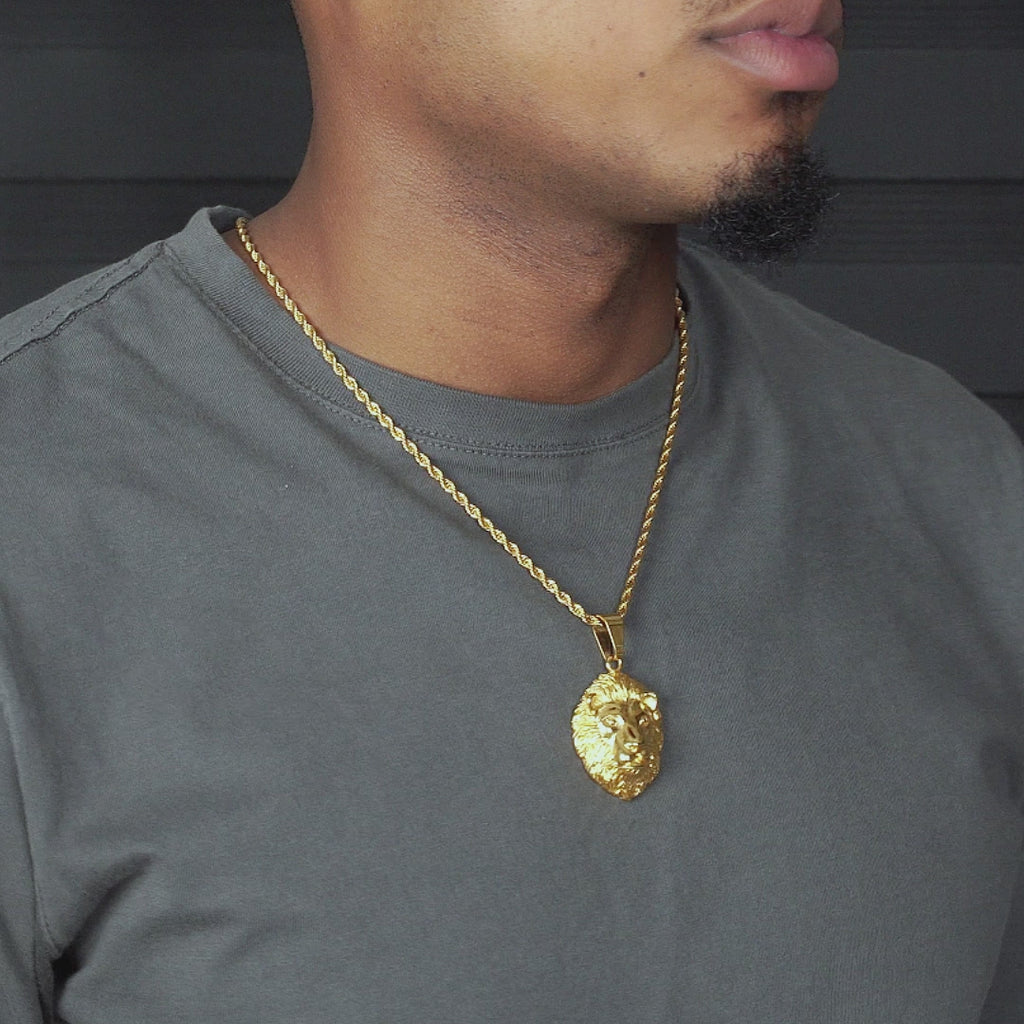 Mens Jewelry - 14K Gold Lion Head Necklace | Appx. 16 Grams