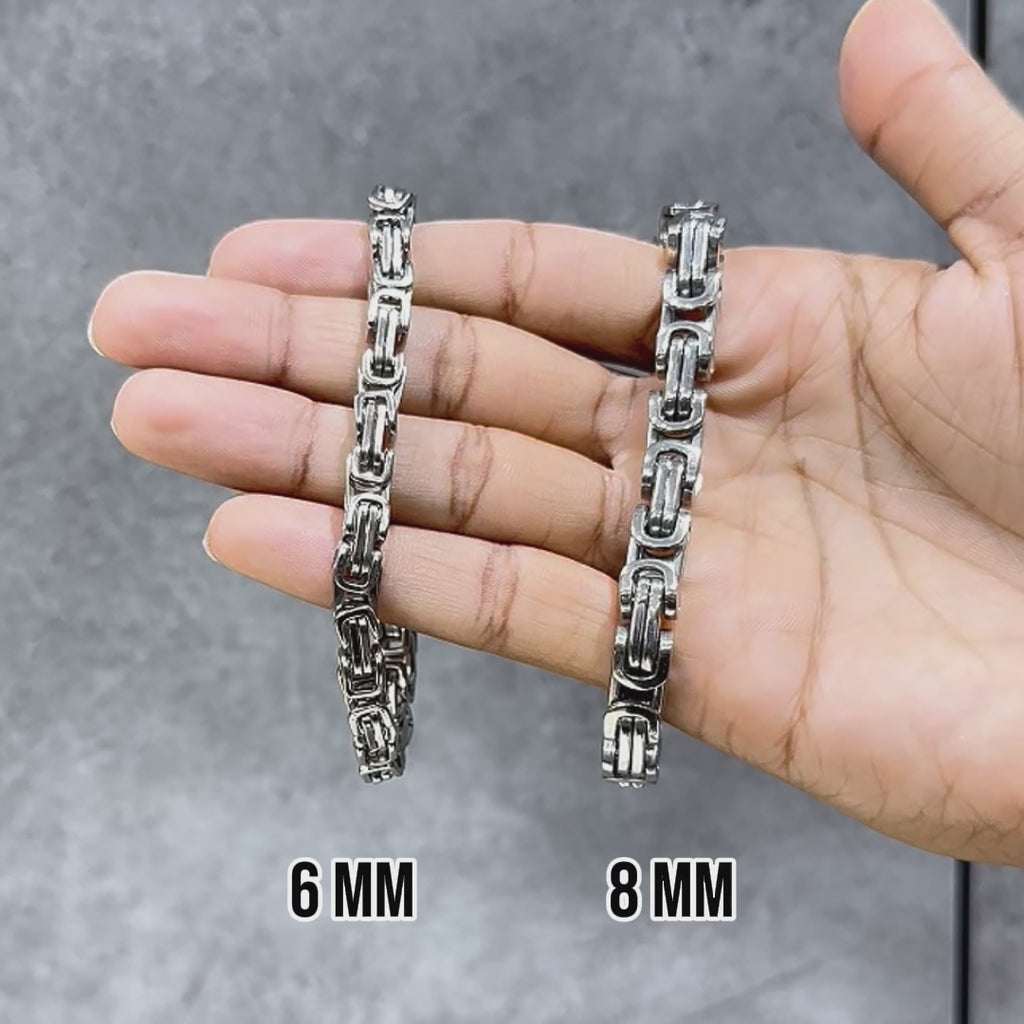 Mens Jewelry - Mens 14K White Gold Byzantine Chain & Bracelet