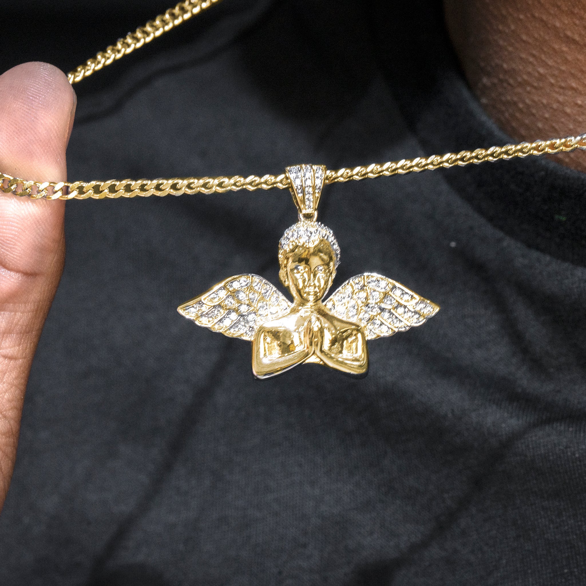 Gold Chain Cuban 24in 8mm and Angel Pendant on sale Set