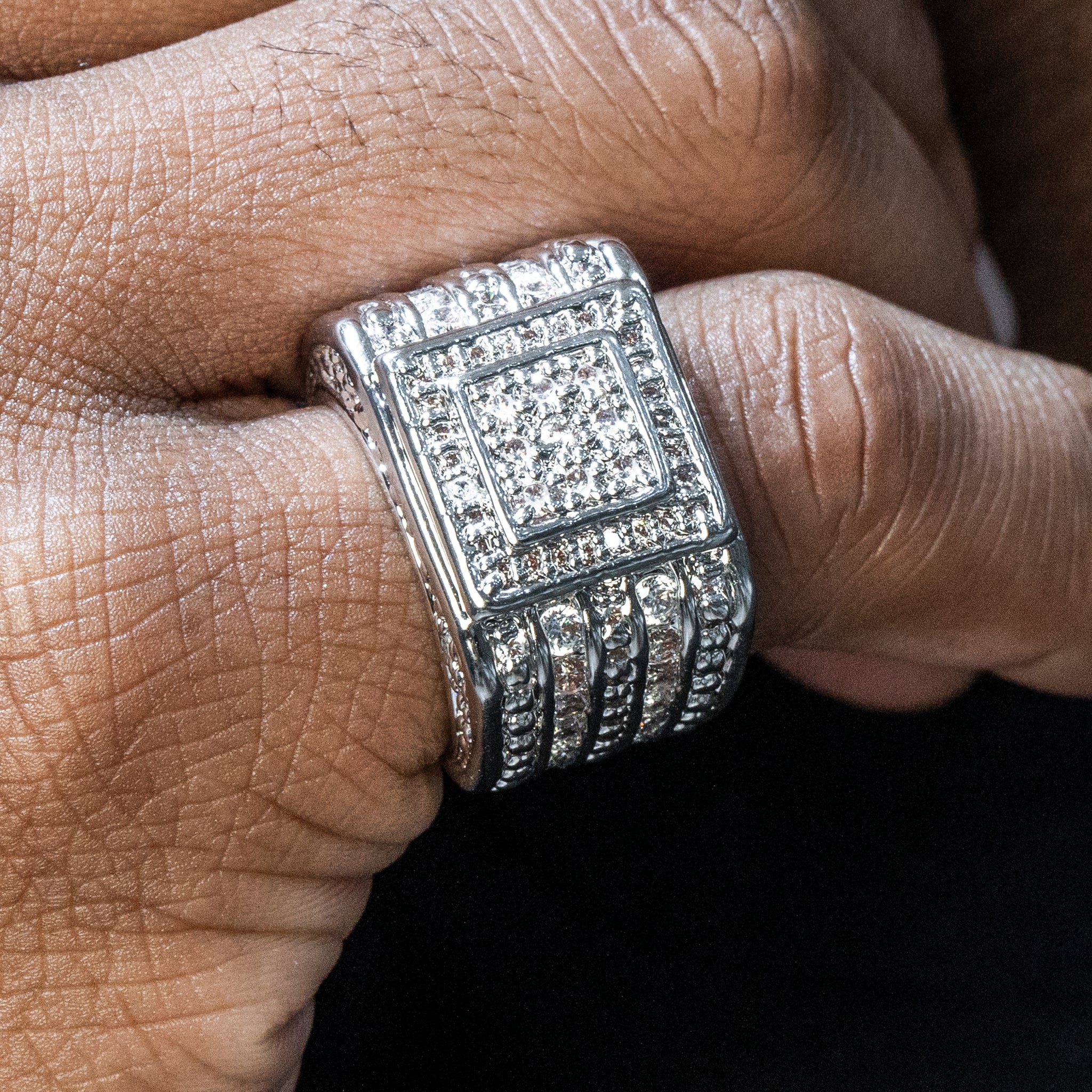 Mens Jewelry 14K White Gold Iced Out VVS Pinky Ring Grams