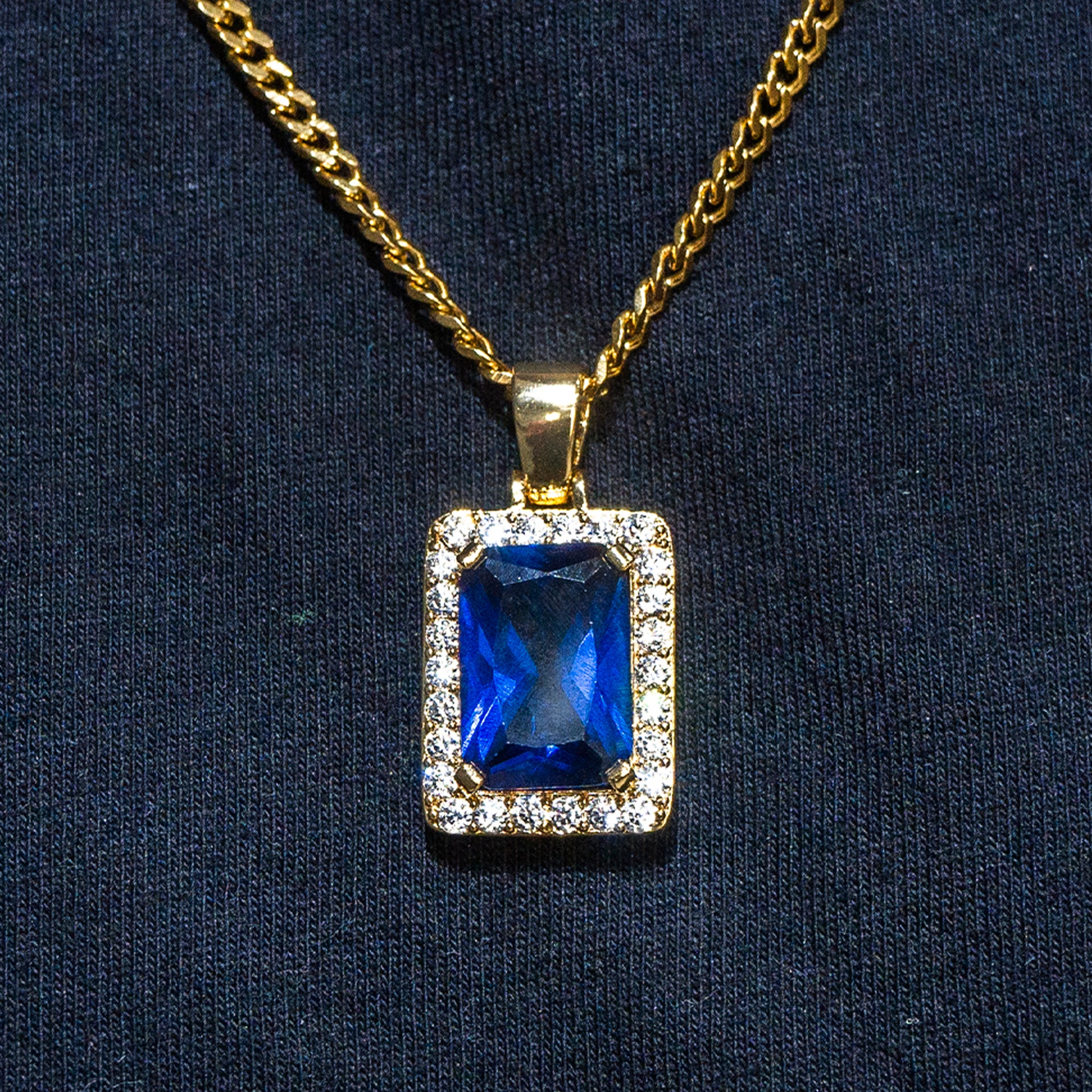 Mens Jewelry - Gold Iced Out VVS Sapphire Necklace | Appx. 13.4 Grams