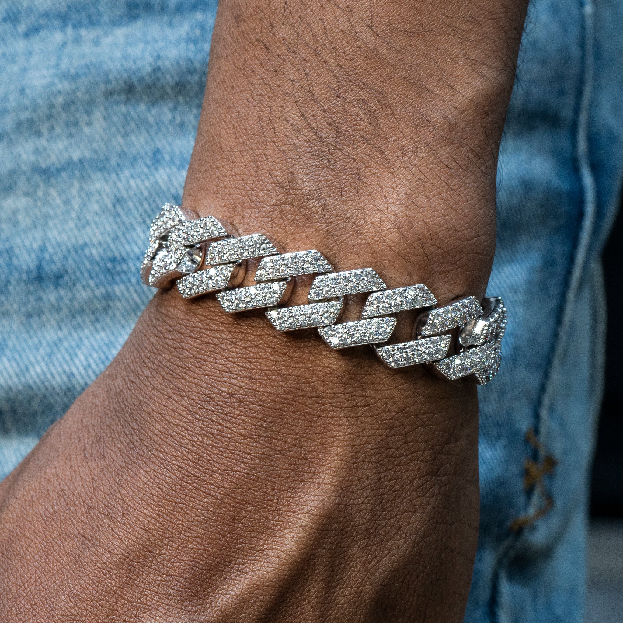 Men's Miami Cuban Link Chain Bracelet, 14K White Gold 5X Layered Cuban Chain Bracelet, Bling Bracelet, CZ Diamond Bracelet, good ICY Bracelet